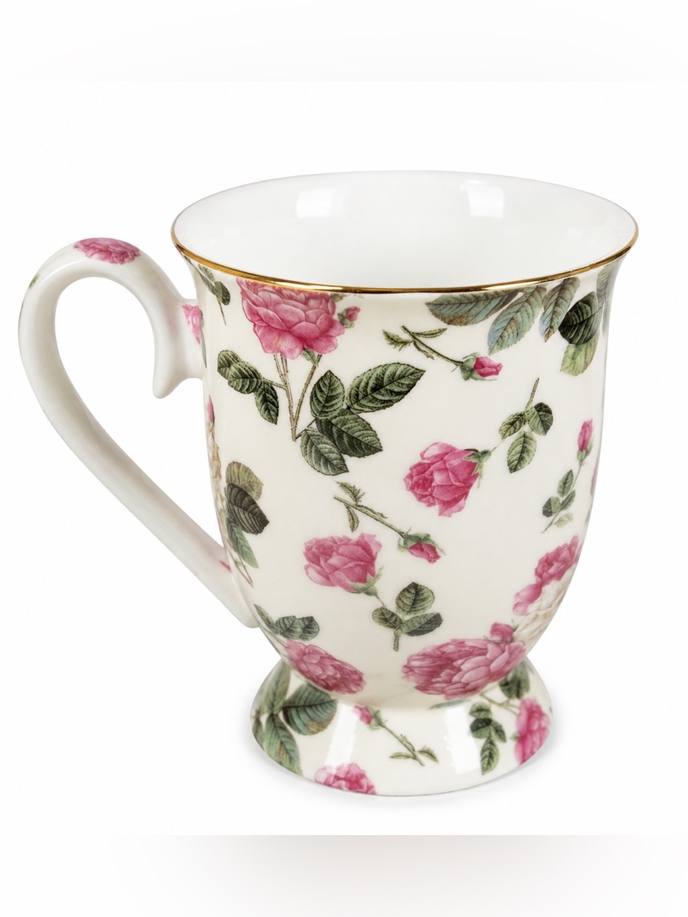 Grace Teaware Pink Rose Floral Fine Porcelain Pedestal Mug – Gold Trim